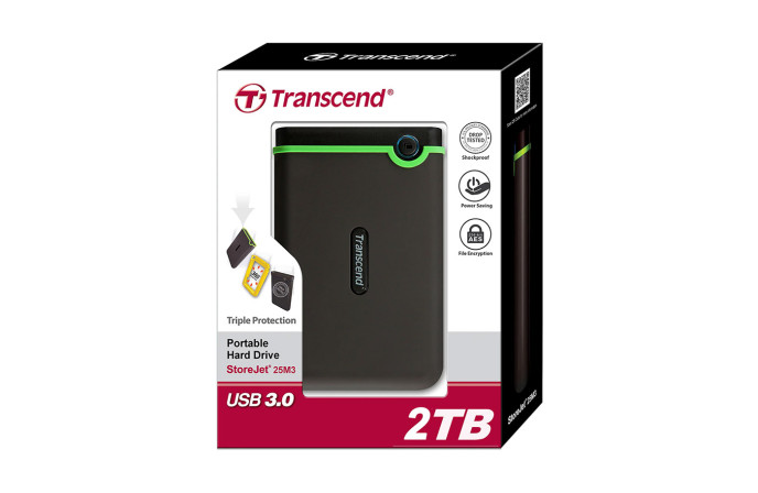 2 TB Transcend External/Portable Hard Drive (USB 3.1 Gen 1 StoreJet 25M3)
