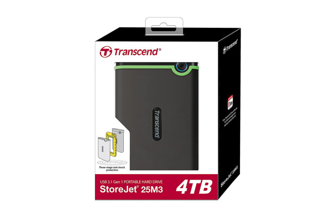 4 TB Transcend External/Portable Hard Drive (USB 3.1 Gen 1 StoreJet 25M3)