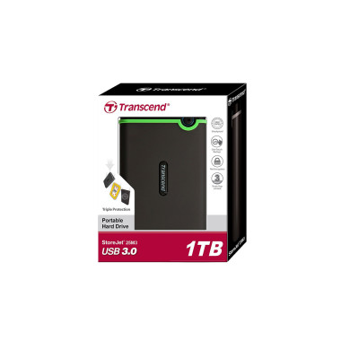 1 TB Transcend External/Portable Hard Drive (USB 3.1 Gen 1 StoreJet 25M3)